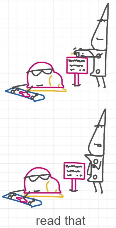 A panel from Running Duos, episode four of the Board Boards object show by Furretwalk/WalkingFurret.